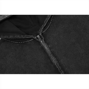 Sweat à capuche zippé en molleton de coton pour homme, décontracté, manches longues, anti-boulochage, délavage acide, avec logo personnalisé et impression en relief (OEM) - Product Image 4