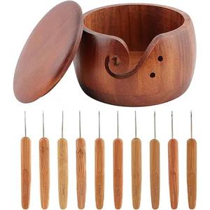 High Quality Eco-friendly Original OEM Accept Knitting Accessories Bamboo Wooden Yarn Bowl Without Lid with <b>Hooks</b> - Product Image 5