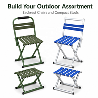Tabouret de camping pliable portable en acier robuste avec dossier, siège pliable pour le camping, la randonnée et le barbecue
