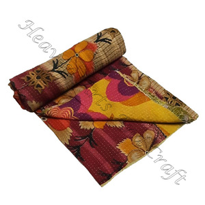 Hand Cut Work Kantha <b>Quilt</b> Indian Old Reversible Hand Stitched Heavy <b>Throw</b> Old Sari Blanket Patch Work Heavy 3 to 7 Layer Kantha - Product Image 5