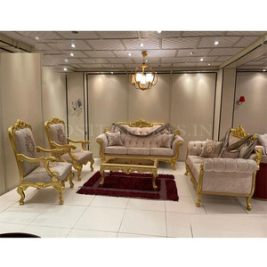 Conjunto de sofá de cuero moderno europeo, estilo de gran mansión pulido dorado para sala de estar, moderno y elegante - Product Image 1