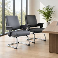 Chaise de visiteur cantilever à dossier bas Z-Arm flottant, en cuir PU gris et noir, base en traîneau chromé, siège compact pour réunions et conférences 1060