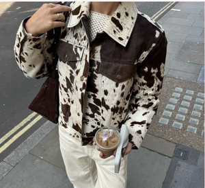 เสื้อแจ็กเก็ตหนังวัวสำหรับผู้หญิงแจ็คเก็ตหนังวัวระบายอากาศได้ดีพิมพ์ลายวัวธรรมชาติ - Product Image 5