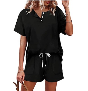 2023 Trendy Casual Cute Lounge Cotton Sets Button Down Top and Shorts Set Breathable Plus Size Women's Set 2 Piece Summer Shirt - Product Image 1