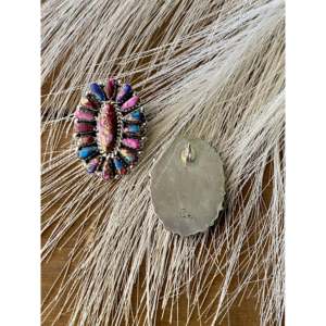 Navajo Handmade Pink Mohave Turquoise <b>Sterling</b> <b>Silver</b> <b>Stud</b> Cluster <b>Earrings</b> - Product Image 6