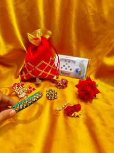 คอมโบของ7รายการของชำร่วยงานแต่งงานของขวัญ Mehndi haldi ของขวัญของขวัญกระเป๋า potli Bindi Bindi ต่างหูผม pinmanting tikaa แจกฟรี - Product Image 3