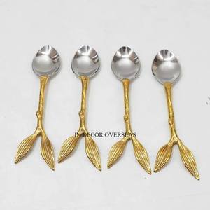 Las manijas de diseñador de hojas chapadas en oro de alta calidad más exigentes para cucharas pulidas plateadas, cubiertos, juego de cubiertos, suministros - Product Image 1