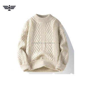 Latest Premium 100% Cotton Men's <b>Cable</b> <b>Knit</b> Crew Neck Pullover Winter <b>Sweater</b> Thick 300g Anti-Wrinkle Anti-Shrink Front Pattern - Product Image 3