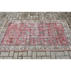 Tapis vintage, tapis turc décoratif 3,4x6,5 pieds, tapis à pois rouges et bleus - Product Image 3