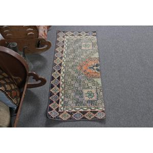 Petit tapis turc vintage 1,6x3,8 pi (49x117 cm), tapis Ikat bleu - Product Image 1