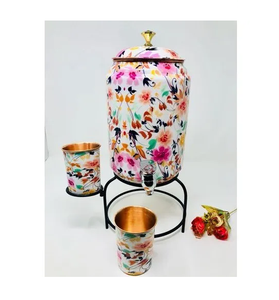 Dispensador de agua de esmalte de cobre hecho a mano con diseño Uniquer con soporte de diseñador Dispensador de agua con diseño impreso de flores - Product Image 4