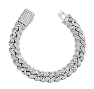 Pulsera Cubana con Incrustaciones de Moissanita de 10-20 mm, Pulsera de Tenis con Moissanita, Joyería de Boda, Joyería Chapada en Oro Blanco - Product Image 1