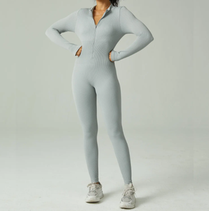 Venta al por mayor de ropa deportiva de una pieza sin costuras para mujer con logotipo personalizado, traje de entrenamiento, yoga, mono de manga larga - Product Image 3