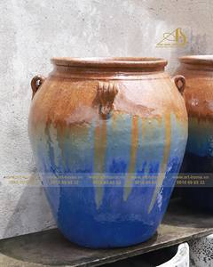 Pot en céramique émaillée bleu jaune ombre GL039H50YBO: idéal pour la plantation, la décoration de jardin et les mini paysages - Product Image 4