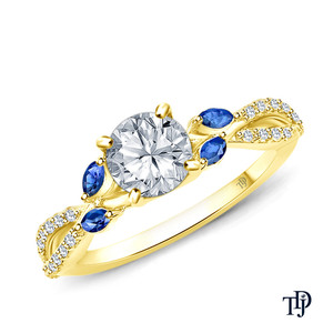 Anillo Semimontado de Oro de 18K con Hojas Inspiradas en la Naturaleza y Zafiro Azul Marquesa, Fabricante de Joyería al por Mayor y al por Menor OEM - Product Image 2