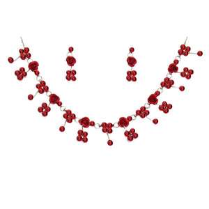 Conjunto de collar de diseño floral Urthn con piedra austriaca roja 1102853 joyería de moda - Product Image 1