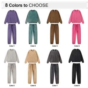 Custom <b>Vintage</b> Velour Oversized Heavyweight 420 Gsm Printed Sporty Acid Washed Distressed Sweatpants <b>Sweatshirt</b> Set 100% Cotton - Product Image 2