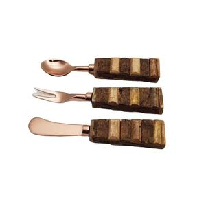 Meilleur prix ensemble de couteaux à fourchette à fromage en acier inoxydable fabriqués à la main avec manche en bois utilisés pour le tranchage de fromage de restaurants d'hôtel - Product Image 3