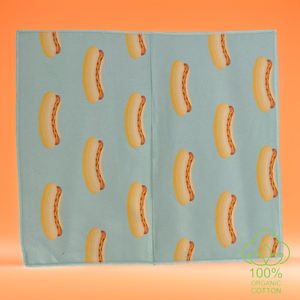 Aqua-<b>Green</b> Hotdog Printed 100% Cotton Certified Organic <b>Pocket</b> <b>Square</b> with Center Extra Stitching - Product Image 2