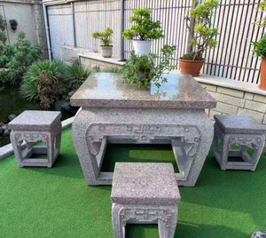Table ronde en pierre naturelle sculptée à la main avec des ensembles de chaises pour jardin parc - Product Image 2