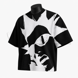 Camiseta Gráfica Negra y Blanca Extra Grande Personalizada, Algodón Grueso, Ropa Urbana, Fabricante de Ropa de Marca Privada OEM ODM - Product Image 3