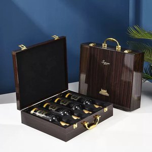 Boîte cadeau en bois laqué rouge pour vin, avec logo personnalisé, en stock, pour 1, 2, 4 ou 6 bouteilles, emballage de luxe pour vin. - Product Image 3