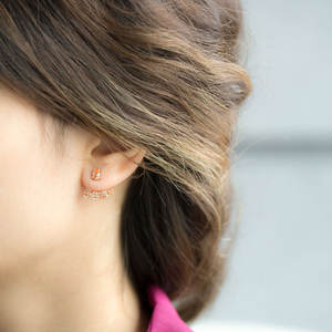 Naranja citrino CZ piedra pera diseño geométrico oreja Chaquetas Mujer pendientes turco hecho a mano 925 joyería de plata esterlina - Product Image 4