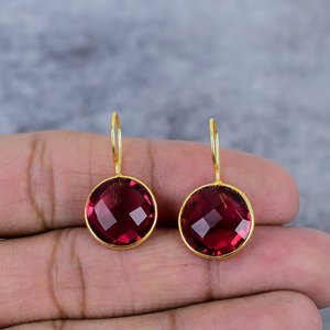 Pendientes de Plata de Ley 925 de granate rojo, pendientes de alambre de piedras preciosas de boda delicadas chapadas en oro para mujer, regalo de fiesta de moda para ella - Product Image 2