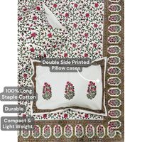 Parure de lit de luxe légère 200TC en coton 100% biologique imprimé à la main, style indien Jaipuri, marron et rose, toutes saisons, taille Super King