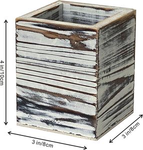 3 Pack Rustic <b>Wood</b> <b>Pen</b> and Pencil Holder Decorative Stationary Office/Home (3x3x4 Inches) Pencil Holder Stand Multi Purpose Use - Product Image 2