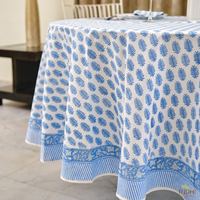 Nouvelle arrivée, nappe en coton à imprimé feuilles bleues faite à la main, imprimée au bloc, design moderne, haute qualité, linge de table, bordure Inde