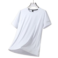 Camisetas de Verano para Hombre de Seda Helada y Algodón, de Alta Calidad, Manga Corta, Color Sólido, Transpirables, de Secado Rápido, Cuello Holgado, Estilo Casual