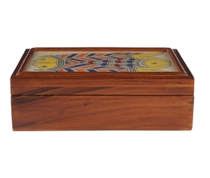 Porte-serviettes Madhubani peint à la main en bois de teck/boîte à mouchoirs porte-papier facial en bois pour salle de bain chambre bureau table à manger - Product Image 3