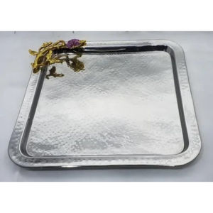 ถาดเสิร์ฟอลูมิเนียมโบราณโลหะที่มีรูปทรงรีพร้อมที่จับสำหรับตกแต่งบ้านหรือร้านอาหาร - Product Image 6