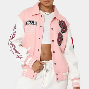 Vestes polaires pour femmes broderie chenille personnalisée Streetwear hiver manches en cuir véritable Letterman Varsity Jacket fabricant - Product Image 1