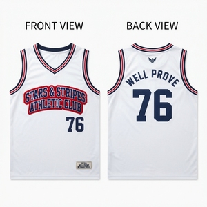Maillot de basketball pour homme personnalisé imprimé par sublimation, sans manches, bretelles réglables, séchage rapide, 180 GSM, maille polyester, bleu marine et rouge, entièrement personnalisable - Product Image 5
