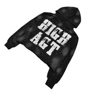 Conjunto de Chándal de Dos Piezas de Forro Polar con Estampado de Diamantes de Imitación Personalizado, Pantalones Deportivos Holgados con Campana, Sudadera con Capucha, 100% Algodón - Product Image 5