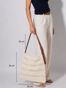 Women Knit Shoulder <b>Bag</b> with <b>Leather</b> Strap Casual Elegant Knitted Tote <b>Bag</b> Fashion Crochet Handbag - Product Image 2