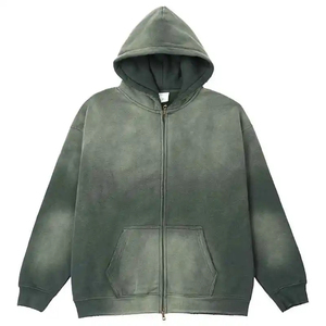 Vente en gros de sweats à capuche pour hommes avec logo personnalisé et double fermeture éclair délavés à l'acide éponge française surdimensionnée 100% coton vêtements d'hiver nouveau style - Product Image 1