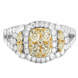 Two Tone Yellow & White Plated 925 Silver Halo Moissanite Diamond Engagement <b>Iced</b> Out <b>Ring</b> Wedding Jewelry - Product Image 3
