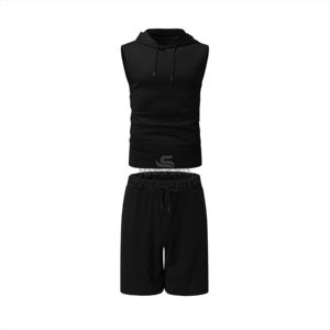 Ensemble de survêtement d'été 2 pièces pour homme, couleur unie, manches courtes, débardeur à capuche et Short, survêtement de Jogging - Product Image 4