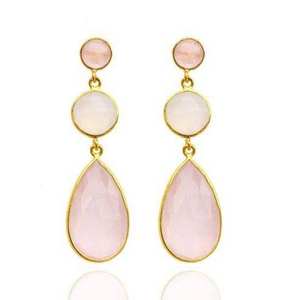 ต่างหูห้อยประดับพลอยสีชมพูชุบทอง 18K เงินแท้ 925 รูปทรงกลมและทรงหยดน้ำ ของขวัญสำหรับเธอ - Product Image 6