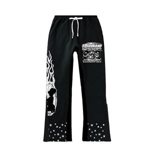 Ensemble survêtement de survêtement solide d'hiver personnalisé pour hommes pantalon de survêtement évasé à broderie en détresse pantalon à capuche grande taille survêtement empilé 100% - Product Image 3