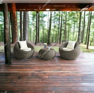 Restaurant de style moderne, ensemble table et chaises de salle à manger en rotin naturel, mobilier d'extérieur pour balcon, jardin et cour en plein air - Product Image 2