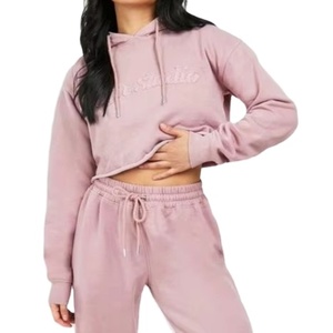 Conjunto de Sudadera con capucha recortada personalizada 2025, ropa de calle de algodón tejida, Top corto con costuras estampadas para entrenamiento de invierno - Product Image 1