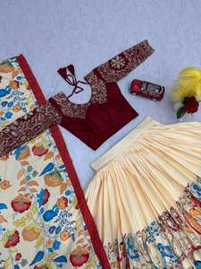 ชุดโชลีลีเลฮังการิพิมพ์ลายผ้าชิออนผ้าไหมคาลามัคคาแบบดั้งเดิมดีไซน์เนอร์อย่างหนัก - Product Image 5