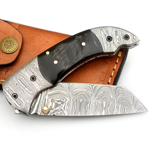 Customizable Folding EDC Knife Damascus Steel Blade Micarta Wood Handle Pocket <b>Holding</b> Clip Survival Features Handmade OEM Grade - Product Image 4