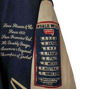 Lévis Rouge Tab Varsity Veste Vintage Brodé Baseball Letterman Manteau Bleu Marine Crème Manches Rétro Streetwear - Product Image 4