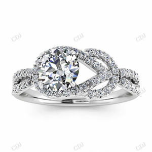 Moissanite Diamond 14K oro blanco antiguo Twisted Halo compartido Prong Infinite Pave a juego nupcial promesa boda banda para mujeres - Product Image 1