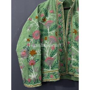 Unisex Uzbek Floral Embroidery Cotton Duck Fabric Jacket Women's Trending Short <b>Coat</b> for Autumn Party Wear Knitted Processing - Product Image 3